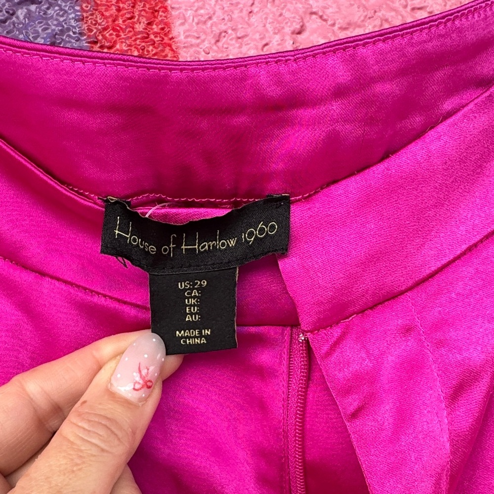 House of Harlow 1960 pink satin straight/wide leg pants - Picture 3 of 5
